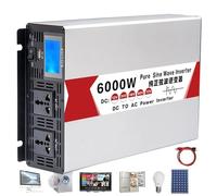 ASnwpaK Inversor De Corriente, Inversor De Onda Sinusoidal Pura De 4000-8000W, Convertidor De VehíCulo DoméStico De 12V 24V 48V 60V A 220V, con Pantalla + Puerto USB + 2 Enchufes,6000W-12V