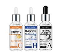 ASNYH Set de 3 piezas de día/noche con C y Retinol. Contiene Ácido Hialurónico, Colágeno, Aloe y Niacinamida. , e Hidrata. y para todo tipo . 60ml/. Set de regalo de vacaciones fácil de llevar
