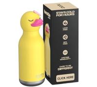asobu Bestie Botella de agua aislada de acero inoxidable con cabeza de animal suave extraíble, para niños y jóvenes, con pajita flexible reutilizable (pato)
