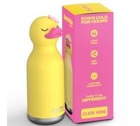 asobu Bestie Botella de agua aislada de acero inoxidable con cabeza de animal suave extraíble, para niños y jóvenes, con pajita flexible reutilizable (pato)