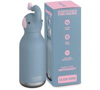 asobu Bestie Botella de agua de acero inoxidable con cabeza de animal suave, extraíble, para niños y adolescentes, con pajita flexible, reutilizable, 473,6 g (elefante)