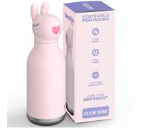 asobu Bestie Botella de agua de acero inoxidable con cabeza de animal suave, extraíble, para niños y adolescentes, con pajita flexible, reutilizable, 473,6 g (conejo)