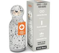 Asobu Bestie Botella infantil con pajita, botella aislada de acero inoxidable, 420 ml, con cabeza de foca, a prueba de fugas y sin BPA