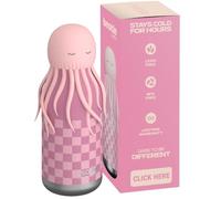 ASOBU Bestie Botella infantil con pajita, botella aislada de acero inoxidable, 420 ml, con cabeza de medusa, a prueba de fugas y sin BPA