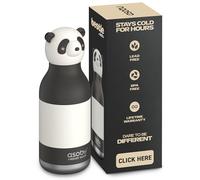 ASOBU Bestie Botella infantil con pajita, botella de acero inoxidable aislada de 420 ml con cabeza de panda, a prueba de fugas y sin BPA