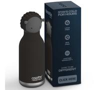 Asobu Bestie Botella infantil con pajita, botella de acero inoxidable aislada de 420 ml con cabeza de oveja negra, a prueba de fugas y sin BPA