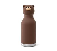 Asobu Bestie - Botella isotérmica de acero inoxidable para niños, con paja, 420 ml, con cabeza de oso marrón, antifugas y sin BPA