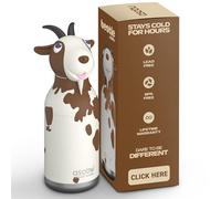 Asobu Bestie Botella para niños con pajita - Botella de acero inoxidable aislada 420ml con cabeza de cabra - A prueba de fugas y sin BPA