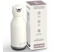 asobu Bestie Botella térmica de acero inoxidable con cabeza de animal suave extraíble para niños y adolescentes, con pajita flexible, reutilizable, 40 ml (oso)