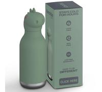 Asobu Bestie Bottle - Botella de agua aislada de acero inoxidable con cabeza de animal suave desmontable, bebida divertida para niños y adolescentes con popote flexible reutilizable de 16 onzas