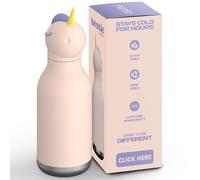 Asobu Bestie Bottle - Botella de agua aislada de acero inoxidable con cabeza de animal suave desmontable y popote reutilizable flexible de 16 onzas