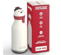 asobu Bestie Bottle - Botella de agua aislada de acero inoxidable con cabeza de animal suave desmontable, divertida bebida para niños y adolescentes con popote reutilizable flexible de 16 onzas