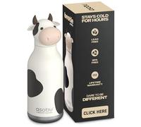 Asobu Bestie Cow - Botella de agua aislada de acero inoxidable con pajita, 460 ml