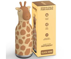 asobu Bestie Giraffe Spots - Botella infantil aislada de acero inoxidable a prueba de fugas, 500 ml