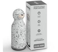 Asobu Bestie Botella infantil con pajita, botella aislada de acero inoxidable, 420 ml, con cabeza de foca, a prueba de fugas y sin BPA