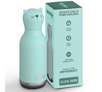 ASOBU Botella para niños Bestie con pajita - Botella de acero inoxidable aislada 420ml con cabeza de gato - Sin fugas y sin BPA