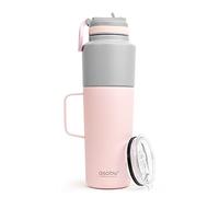 asobu Paquete de 2 botellas de agua aisladas de 887 ml con tapa con popote y taza de café aislada de acero inoxidable de 591 ml (rosa)