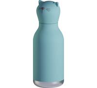 asobu Bestie Botella de agua aislada de acero inoxidable con cabeza de animal suave extraíble, para niños y adolescentes, con pajita flexible reutilizable (gato)