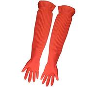 ASOCEA Guante De Goma Para Acuario Guantes De Limpieza Para El Hogar De Brazo Largo Guante Impermeable Para Lavar Platos De Cocina Herramientas De Limpieza De Peceras 22.8 Pulgadas- 1 Par Naranja