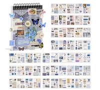 ASOMI 477 pegatinas vintage para álbumes de recortes, 50 hojas precortadas Washi para álbumes de recortes, manualidades para adultos, diseño azul