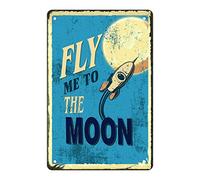 Asoodoo Letrero de metal retro con texto en inglés "Fly Me to The Moon", decoración de pared vintage para el hogar, bar, café, 20,3 x 30,4 cm