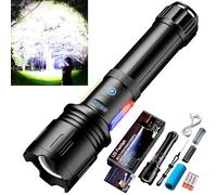 ASORT linternas led alta potencia 30000 lúmenes, recargables con 2 lámparas laterales COB, IPX67 impermeable, luz principal + lámpara lateral 10 modos de luz, para camping e iluminación del hogar