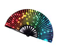 Asotagi Abanicos plegables de bambú, abanicos de mano, coloridos abanicos de mano con luces de neón para regalos de cumpleaños, baile, cosplay, boda, fiesta, decoración
