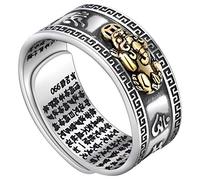 Asotagi Anillo de plata 99 PiXiu con corazón budista para hombres y mujeres, anillo de Feng Shui, anillo de apertura ajustable, mantra, amuleto de riqueza y suerte, regalo