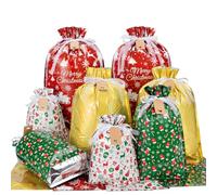 Asoulin Bolsas de regalo de Navidad con cordón y etiquetas, 32 bolsas de regalo de Pascua de varios tamaños, grandes, medianas y pequeñas, para envolver regalos de cumpleaños, golosinas, suministros