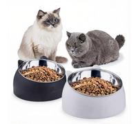 ASOUUNLD 2 Piezas Cuencos para Gatos de Acero Inoxidable, Cuencos para Comida y Agua para Gatos Base Antideslizante 400ML Elevado Inclinado 15°Comederos para Cachorros y Animales Pequeños