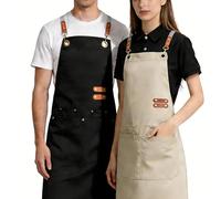 ASOUUNLD 2 Piezas Delantal de Cocina, Delantal de Lona Delantales de Trabajo para Hombres y Mujeres con 4 Bolsillos, Correas Cruzadas Ajustables para Cocina, Barbacoa, Artista y Pintura