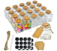 ASOUUNLD 20 Piezas Botellas Pequeñas de Cristal 50ml, Tarros de Cristal con Tapón de Corcho con Etiquetas, Pegatinas y Cordel, Frascos de Vidrio para DIY Decora, Regalos Bodas, Especias de Cocina