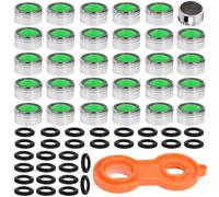 ASOUUNLD 30 Piezas Aireador de Grifo M24, Filtro Grifo de Lavabo de Cocina Filtro Grifo de Ahorro de Agua Filtro Grifo Cocina Filtro Grifo en Latón Cromado con 8 Juntas y 1 Llave para Baños y Cocinas