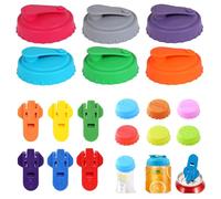 ASOUUNLD 6 Piezas Tapa para Latas de Refresco, Tapa de Lata de Bebida Cierre de Lata de Cerveza en Silicona con 6 Tapa de Botella y 6 Abrelatas de Cerveza para Latas de Cerveza Soda Pop