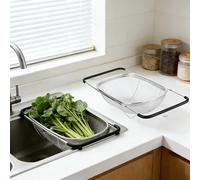 ASOUUNLD Colador Extensible Sobre el Fregadero Cesta de Drenaje de Malla Fina de Acero Inoxidable Colador Fregadero Escurridor Extensible 30-42CM para Cocina, Lavado de Verduras, Frutas