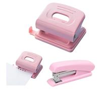 ASOUUNLD Juego de Grapadora y Perforadora Rosa, Pequeña Grapadora Oficina Perforadora Papel 2 Agujeros Grapadora de Oficina Metálica Capacidad 10 Hojas para Oficina, Escuela y Hogar