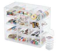 ASOUUNLD Organizador de Escritorio Apilable con 12 Cajones, Caja de Organizador Mini Cajones Extraíbles con 6 Mini Cajón Organizador Cajas con Cajón Apilables Transparentes para Piezas Pequeñas