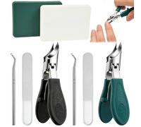 ASOUUNLD Set de 2 Cortaúñas Inclinado, Cortauñas Oblicuo Corte de Uñas Inclinado Eagle Beak Cortaúñas Biselado de Acero Inoxidable con 2 Empujador de Cutículas y 2 Lima de Uñas para Uñas Gruesas