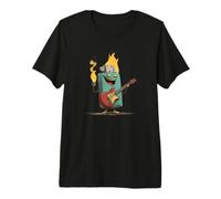 Aspecto Bastante más Ligero con gráfico de Fuego y Guitarra Camiseta Premium