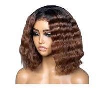 Aspecto natural, Pelo de bebé resistente al calor prearrancado Bob corto natural 180 densidad 16 pulgadas Ombre marrón sin pegamento onda profunda peluca con malla frontal for mujer,Estilo impecable(