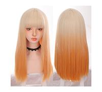 Aspecto natural, Peluca de pelo largo y liso, peluca rubia naranja ombre con flequillo, peluca natural colorida y recta, pelucas de cosplay diarias, pelucas sintéticas resistentes al calor,Estilo imp