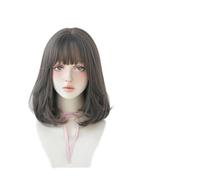 Aspecto natural, Peluca Pelucas cortas naturales negras Pelucas rectas con flequillo Cabello sintético rosa marrón for mujeres Cosplay diario Peluca resistente al calor,Estilo impecable(14inch 36cm-0