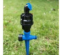 Aspersor de agua giratorio de 360 grados, herramienta de riego de jardín con estaca de tierra o conector rápido para césped y patio, color negro (A)