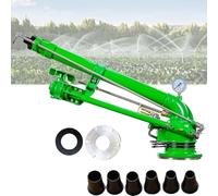 Aspersor de impacto con manómetro y boquillas ajustables para riego de áreas grandes en granjas, césped y jardines