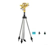 Aspersor de trípode para patio grande para aspersor de impacto, riego ajustable de 360 grados, base de metal telescópica, cobertura de 72-88 pies, rotación de acero inoxidable