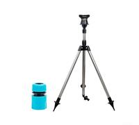 Aspersor telescópico con trípode giratorio con soporte de acero inoxidable, cobertura de agua de 360 grados para riego de césped y jardín, pulverizador ajustable (B)