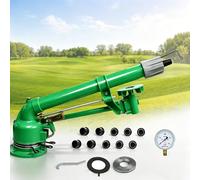 Aspersor Vortex de 2 pulgadas, cañón de agua giratorio automático de 360 grados, aspersor de impacto de impulso resistente con manómetro y 10 boquillas para riego agrícola