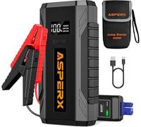 ASPERX Arrancador de Baterias de Coche,Arrancador de Coches Portatil(para 8,0L de Gasolina o 6,5L de Diésel) 12V Arrancador Coche con Cables Inteligentes,Linterna LED,Pantalla LCD de 1,4 Pulgadas