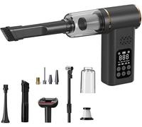 Aspirador de coche inalámbrico 5 en 1, inflador de neumáticos portátil con luz LED, medidor digital para coche, hogar, pelo de mascotas, bolas de motocicleta, aspirador de mano, para coche (Black)