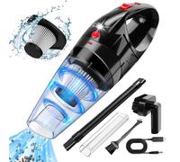 Aspirador de Mano Potente 9500pa, 12v Aspiradora Coche con Lavable Filtro Hepa, Aspiradora sin Cable Coche Kit con Luz Led para DoméSticas, Pelos Mascotas y Coche